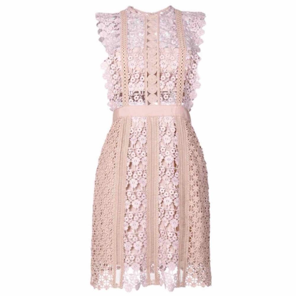 Self Portrait Daisy Vine Lace Mini Dress Nude Beige Size US 8 UK 12